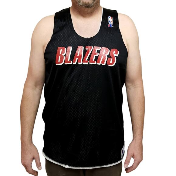 vintage CHAMPION Portland Trail Blazers reversible black white jersey NBA Sz XL - Picture 1 of 11